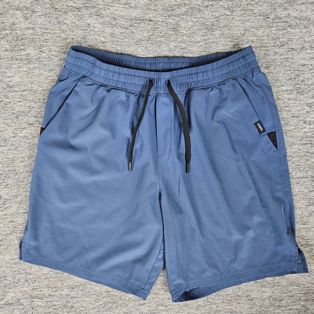 UNRL Stride Shorts Men's Large Blue Performance Drawstring Stretch Gym Linerless